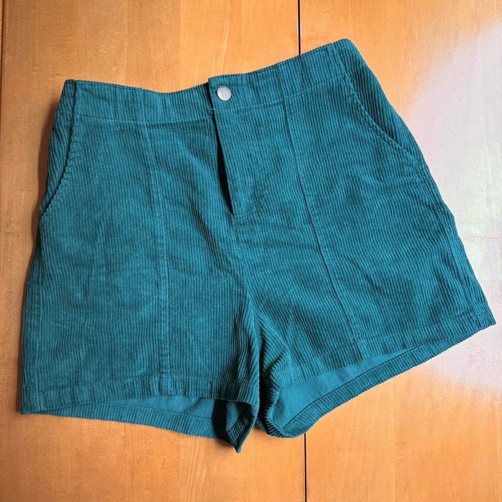 Teal Corduroy High Waisted Shorts